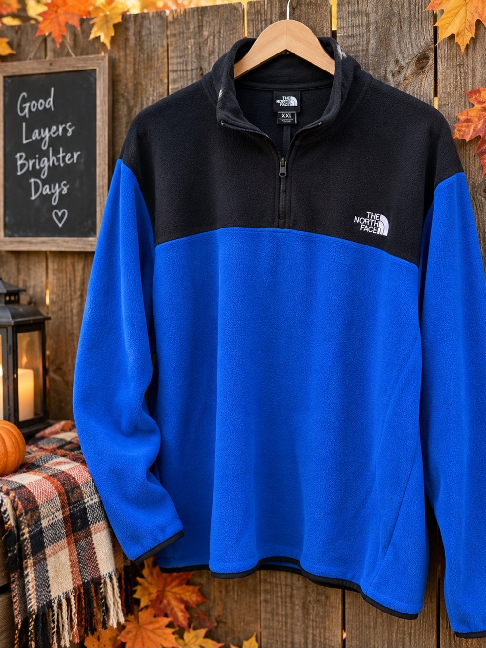 The North Face Men's Royal Blue and Black Half-Zip Fleece Pullover